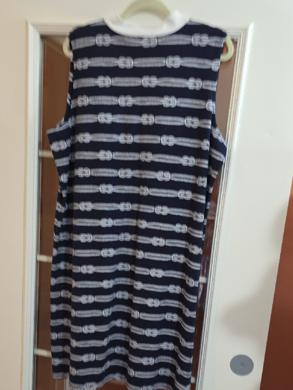 Talbots Navy and White Sleeveless Rope-Print Shift Dress - Picture 5 of 5
